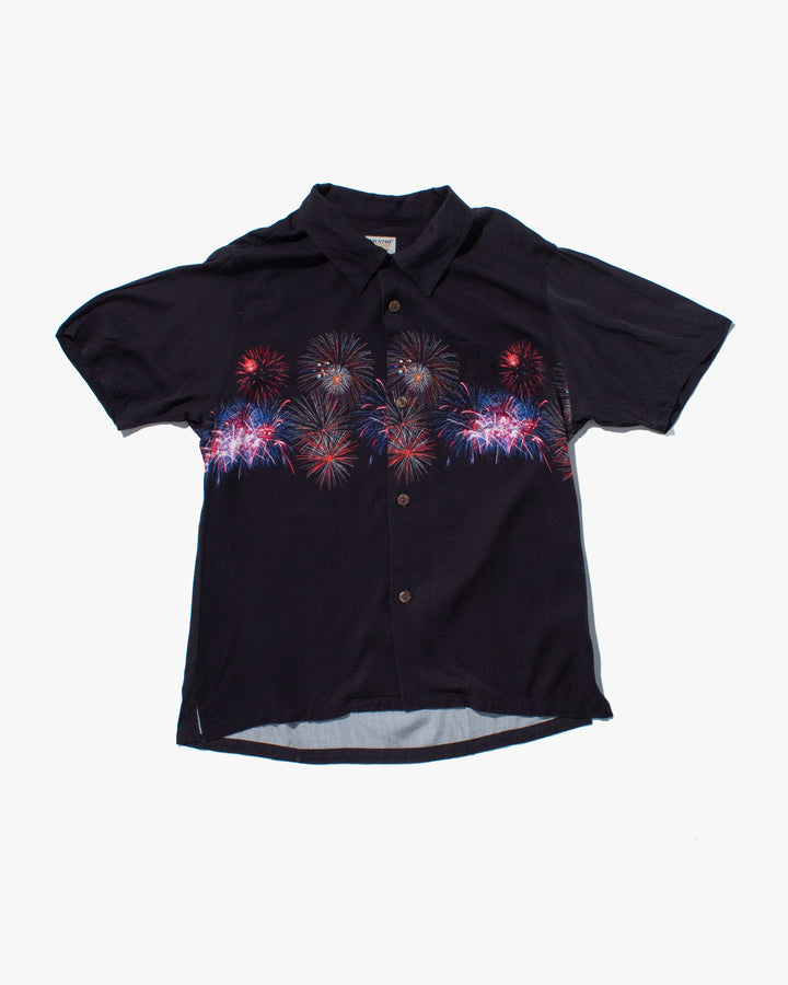 Japanese Repro, Short Sleeve Aloha Shirt, Houston Brand, Black with Fireworks