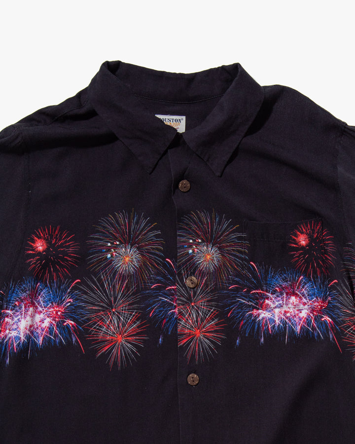 Japanese Repro, Short Sleeve Aloha Shirt, Houston Brand, Black with Fireworks
