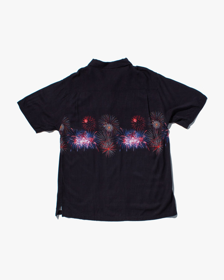 Japanese Repro, Short Sleeve Aloha Shirt, Houston Brand, Black with Fireworks