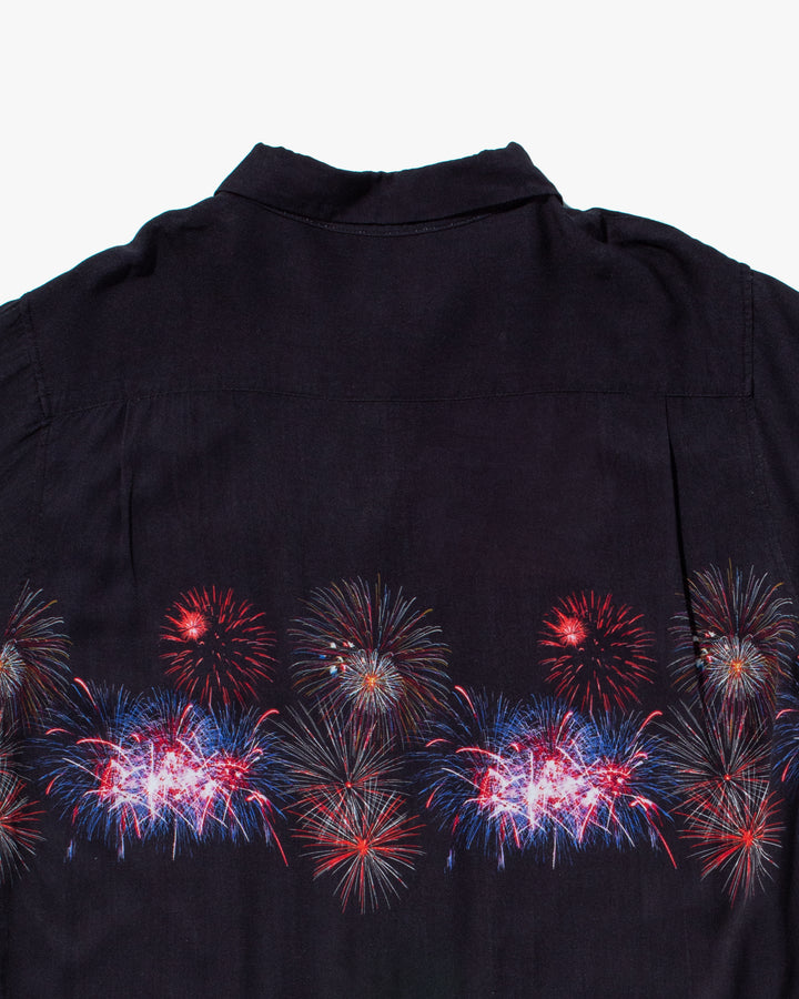 Japanese Repro, Short Sleeve Aloha Shirt, Houston Brand, Black with Fireworks