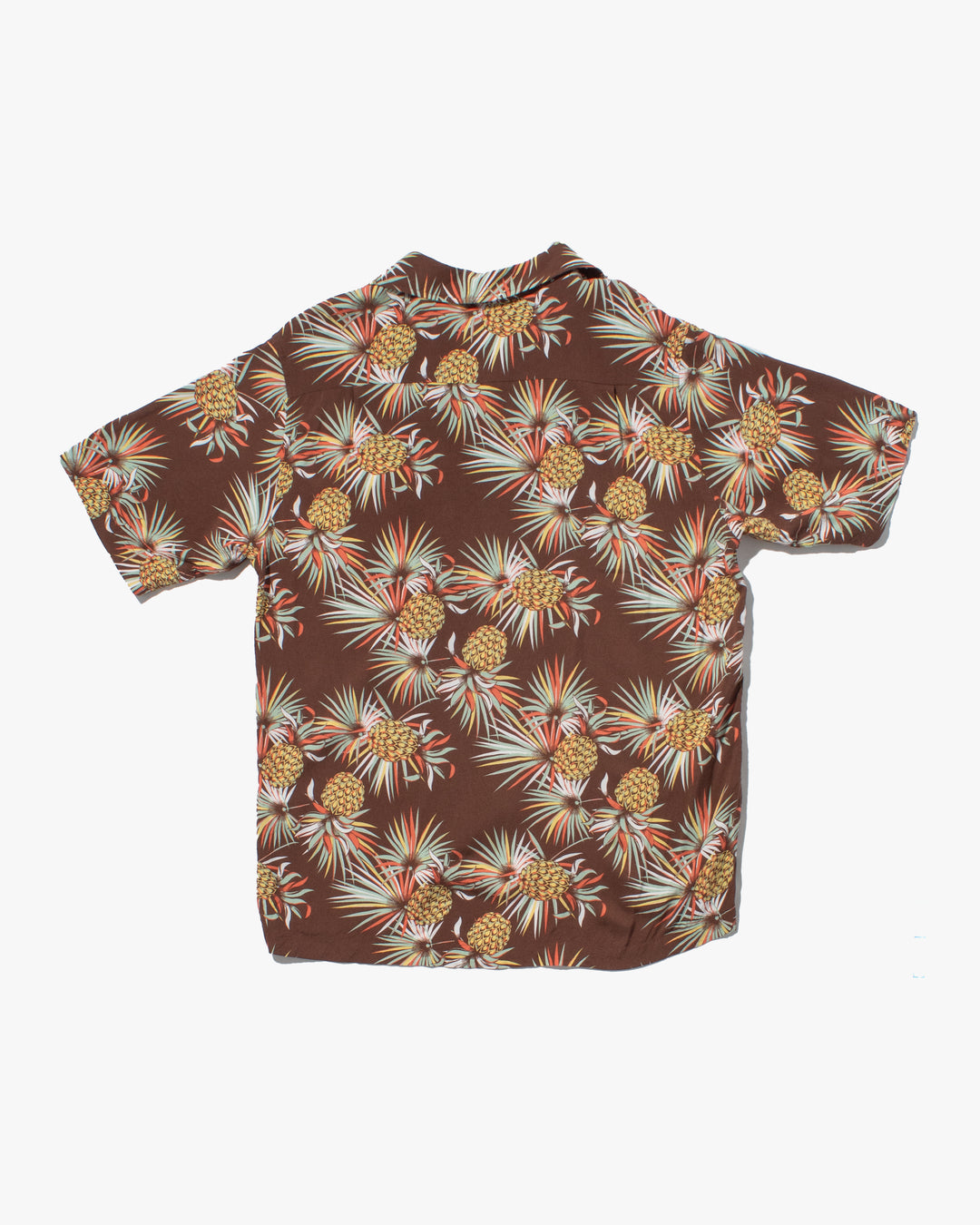 Japanese Repro, Short Sleeve Aloha Shirt, Kaluluwa Brand, Brown with Yellow and Green Pineapples