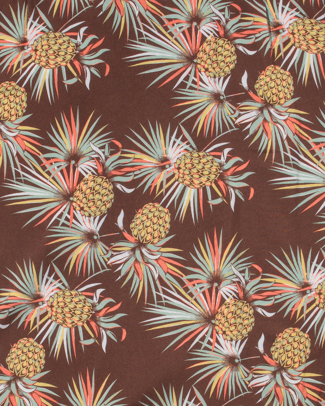 Japanese Repro, Short Sleeve Aloha Shirt, Kaluluwa Brand, Brown with Yellow and Green Pineapples
