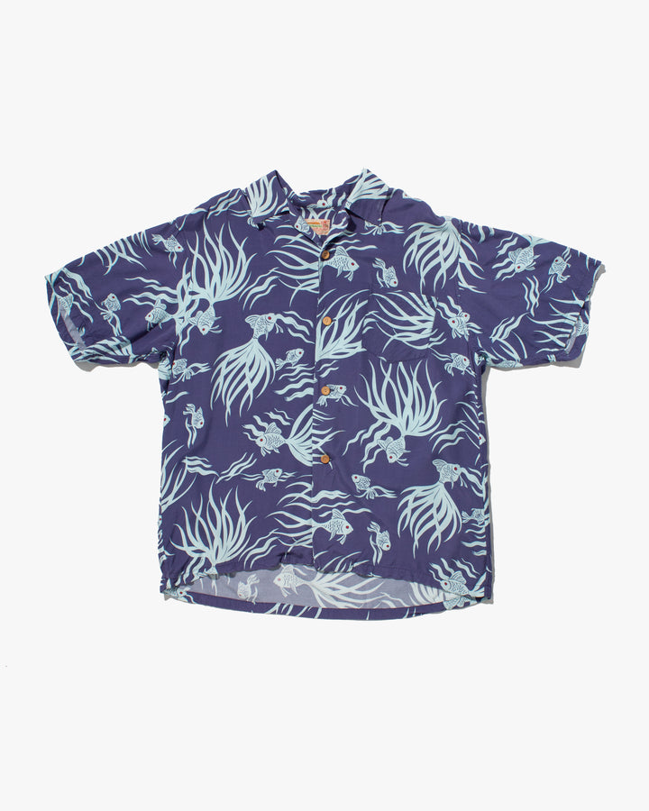 Japanese Repro, Short Sleeve Aloha Shirt, Seilin Brand, Blue Goldfish