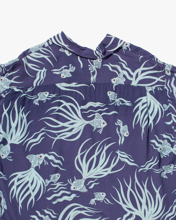 Japanese Repro, Short Sleeve Aloha Shirt, Seilin Brand, Blue Goldfish