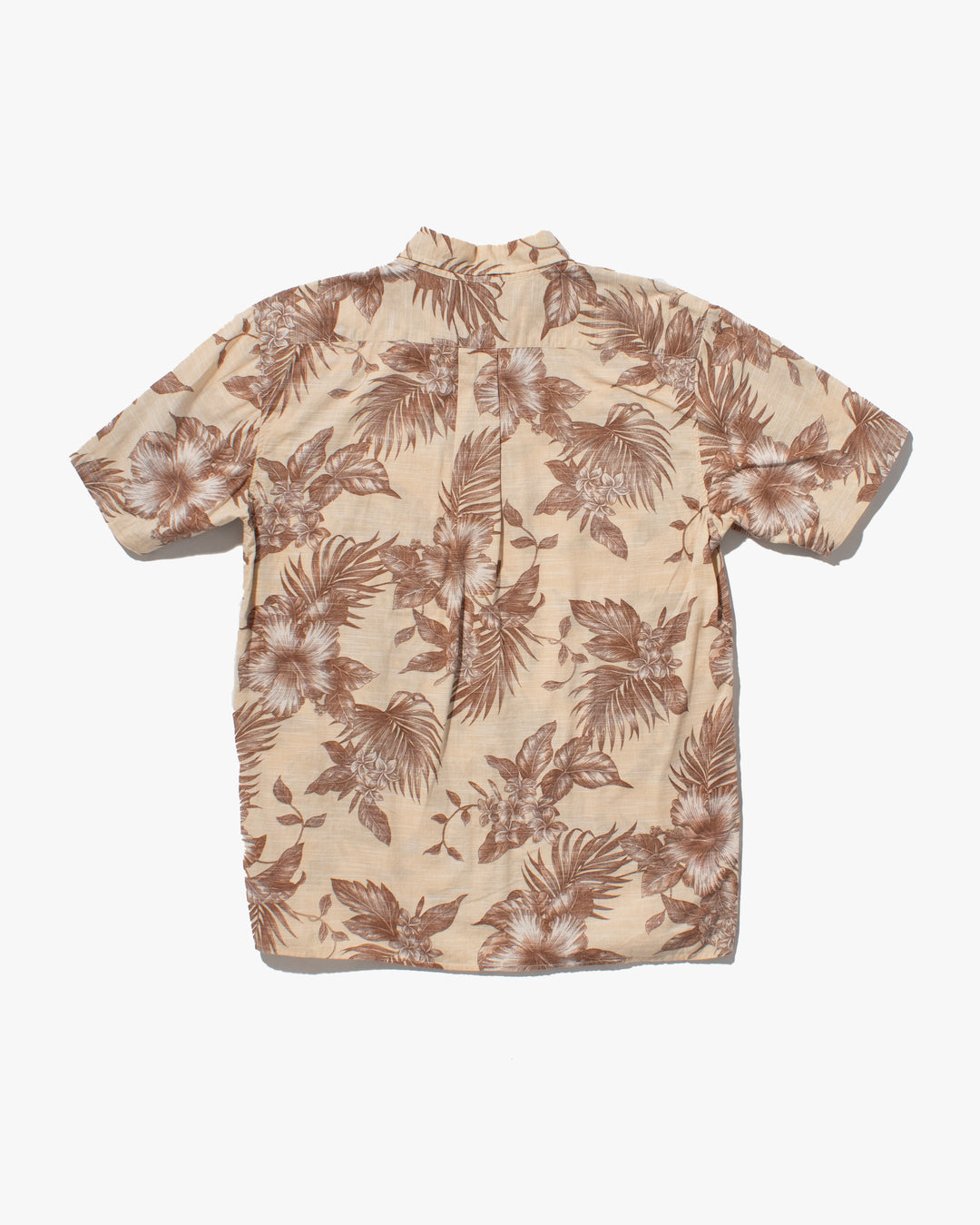 Japanese Repro, Short Sleeve Aloha Shirt, Hawaiian Aloha Tropical Brand, Cream and Brown Flowers and Leaves