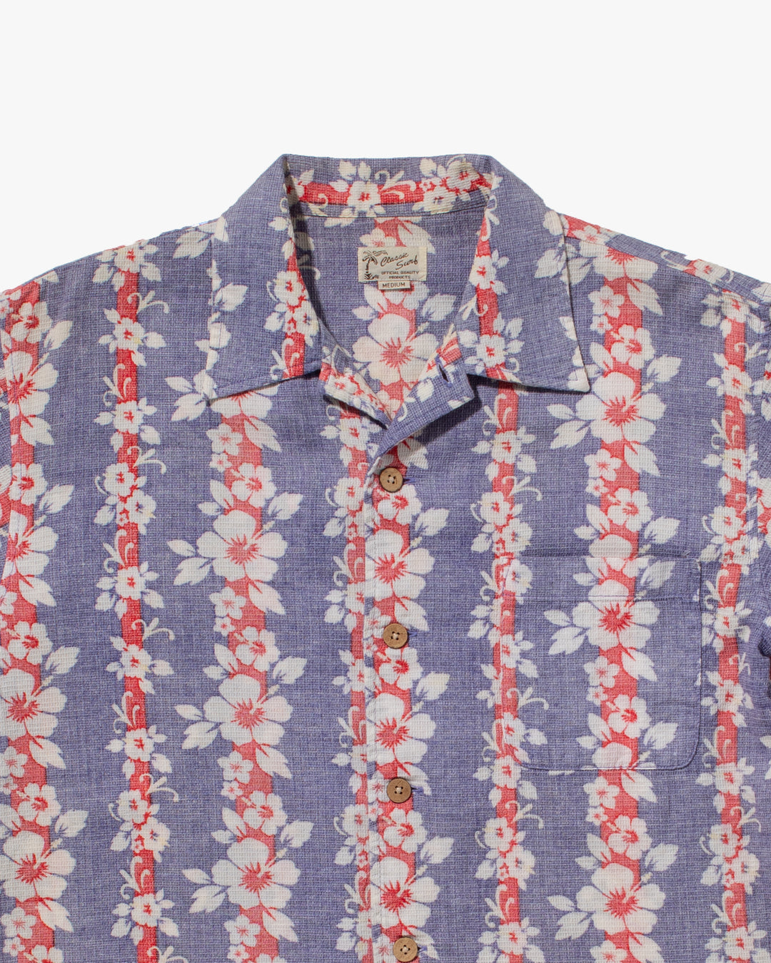 Japanese Repro, Short Sleeve Aloha Shirt, Classic Surf Brand, Lavender and Red Flower Shima