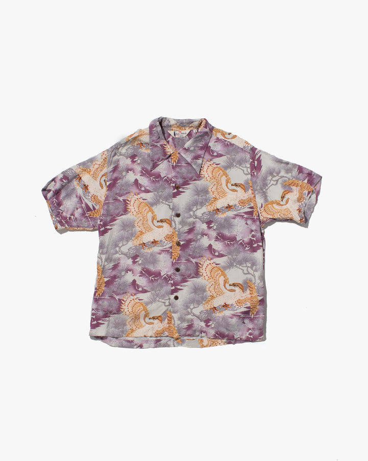 Japanese Repro, Short Sleeve Aloha Shirt, Takeo Kikuchi Brand, Light Purple with Golden Birds