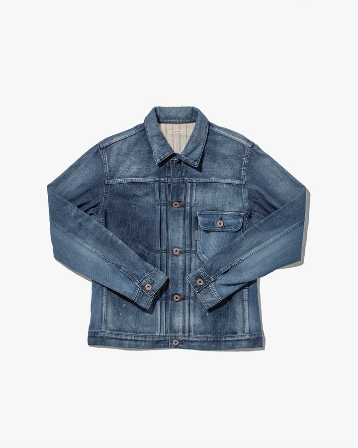 Japanese Repro Type 1 Denim Trucker Jacket With Sashiko Fabric, Eternal Brand