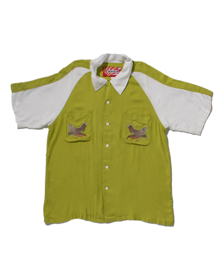 Japanese Repro, Short Sleeve Aloha Shirt, Houston Brand, Lime Green with Eagle and Cherry Blossoms - L