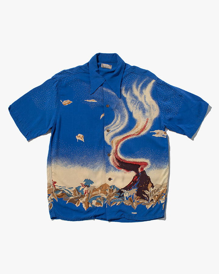 Japanese Repro, Short Sleeve Aloha Shirt, Denime Brand, Blue Volcano -  L