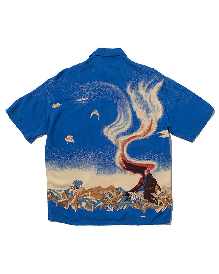 Japanese Repro, Short Sleeve Aloha Shirt, Denime Brand, Blue Volcano -  L