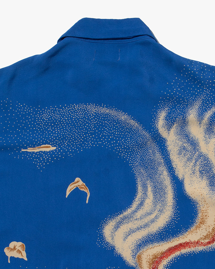 Japanese Repro, Short Sleeve Aloha Shirt, Denime Brand, Blue Volcano -  L