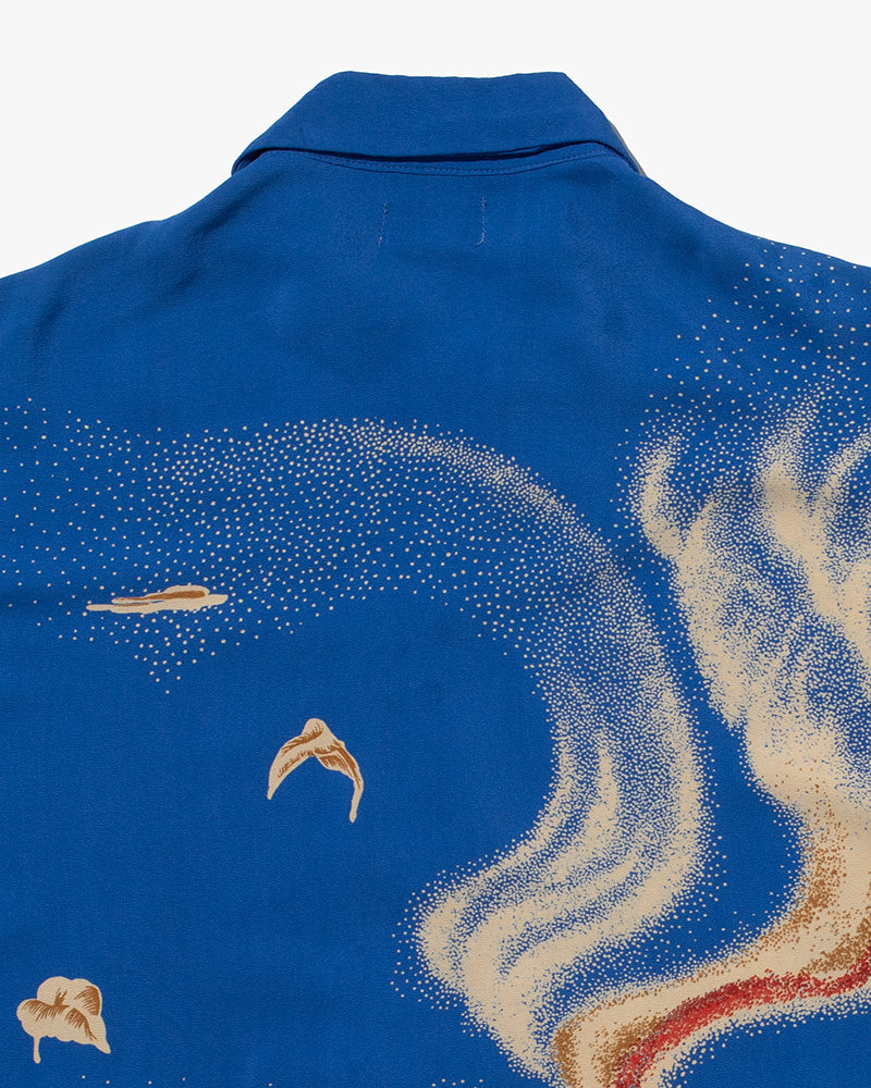 Japanese Repro, Short Sleeve Aloha Shirt, Denime Brand, Blue Volcano -  L