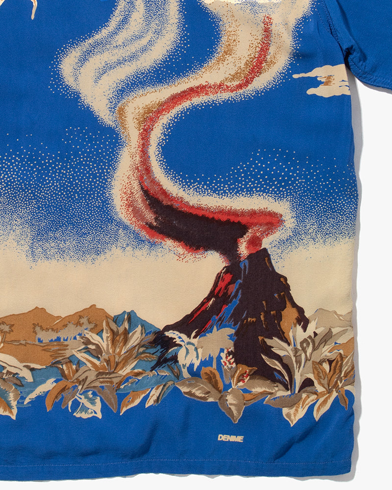 Japanese Repro, Short Sleeve Aloha Shirt, Denime Brand, Blue Volcano -  L
