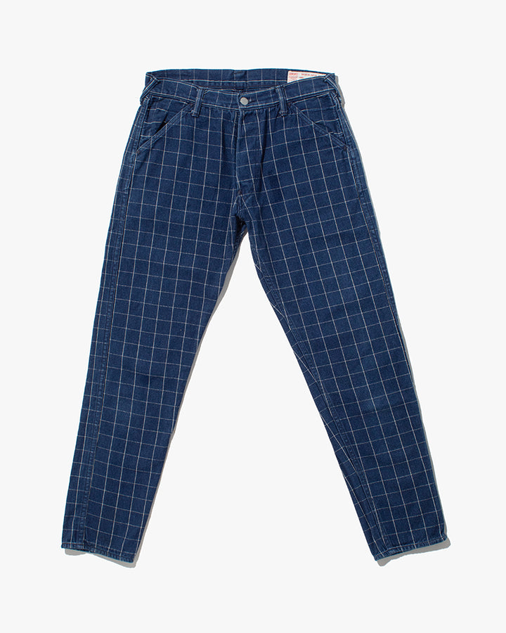 Japanese Repro Twill Cotton Chinos, Indigo with Large Grid, Yamane Brand - 34"