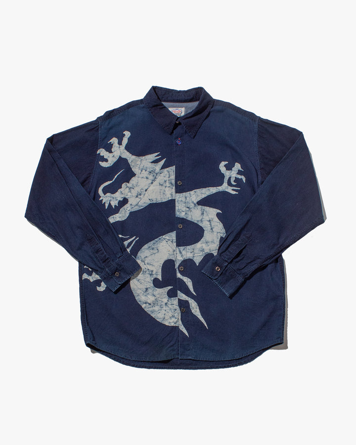 Japanese Repro, Indigo Button up Shirt, Gaijin Made Brand, Indigo with Dragon
