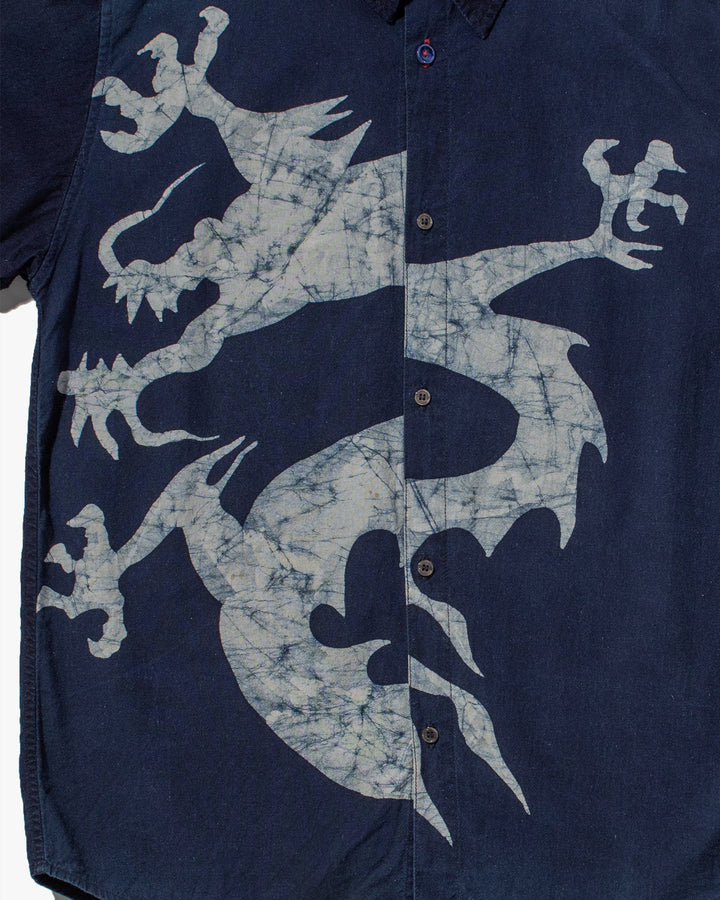 Japanese Repro, Indigo Button up Shirt, Gaijin Made Brand, Indigo with Dragon