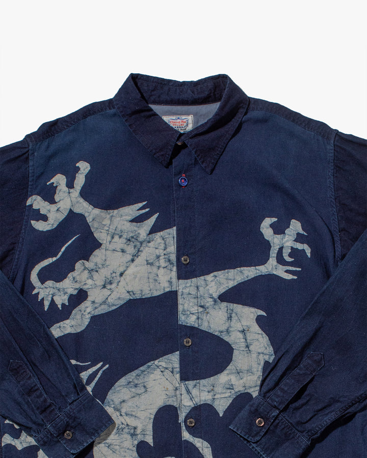 Japanese Repro, Indigo Button up Shirt, Gaijin Made Brand, Indigo with Dragon