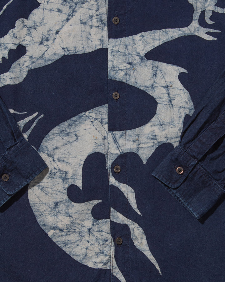 Japanese Repro, Indigo Button up Shirt, Gaijin Made Brand, Indigo with Dragon