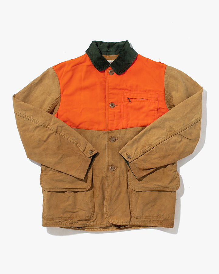 US Vintage Hunting Jacket, Trailblazer Brand, Tan Duck with Visibility Yoke and Green Corduroy Collar - 42