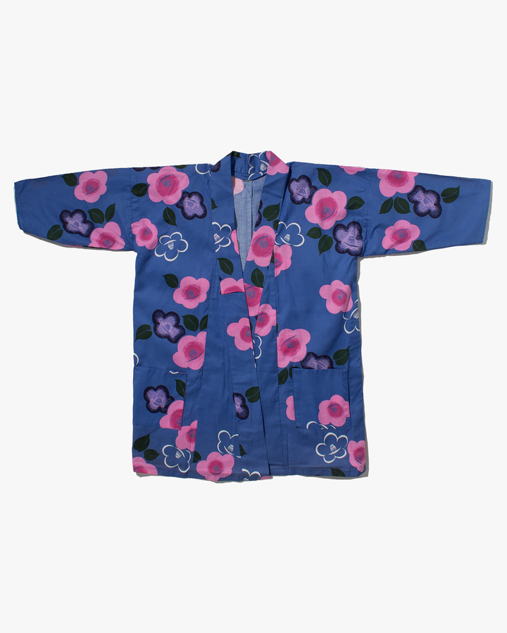 Kiriko Custom, Altered Yukata Jacket, Sky Blue with Pink and Purple Flowers