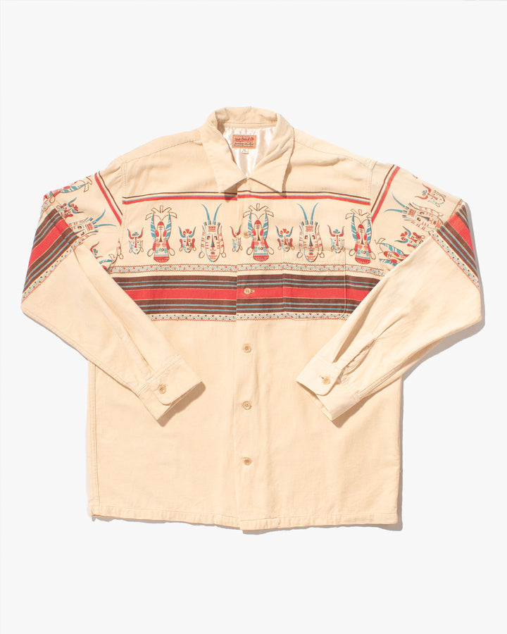 Japanese Repro Horizontal Corduroy Shirt, Style Eyes & Co. Brand, Cream Long Sleeve Rockabilly Tiki - 16