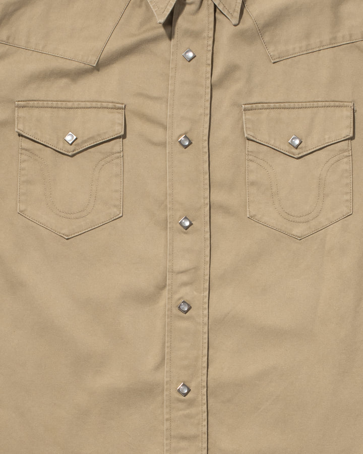 Japanese Repro, Stormy Blue, Western Tan Canvas Long Sleeve Shirt - L