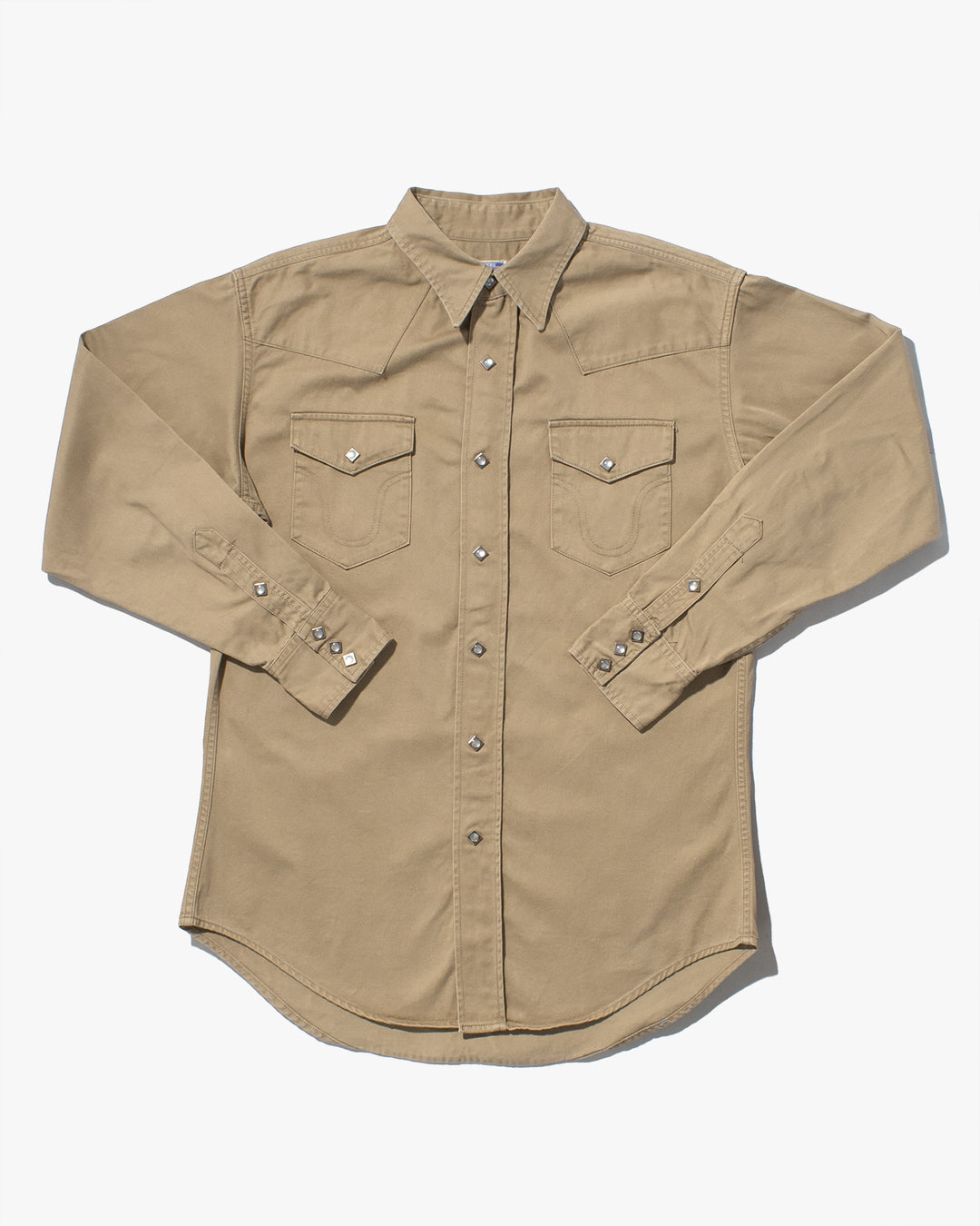 Japanese Repro, Stormy Blue, Western Tan Canvas Long Sleeve Shirt - L
