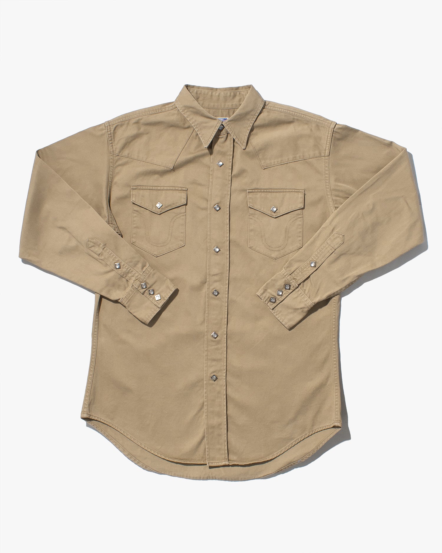 Japanese Repro, Stormy Blue, Western Tan Canvas Long Sleeve Shirt - L