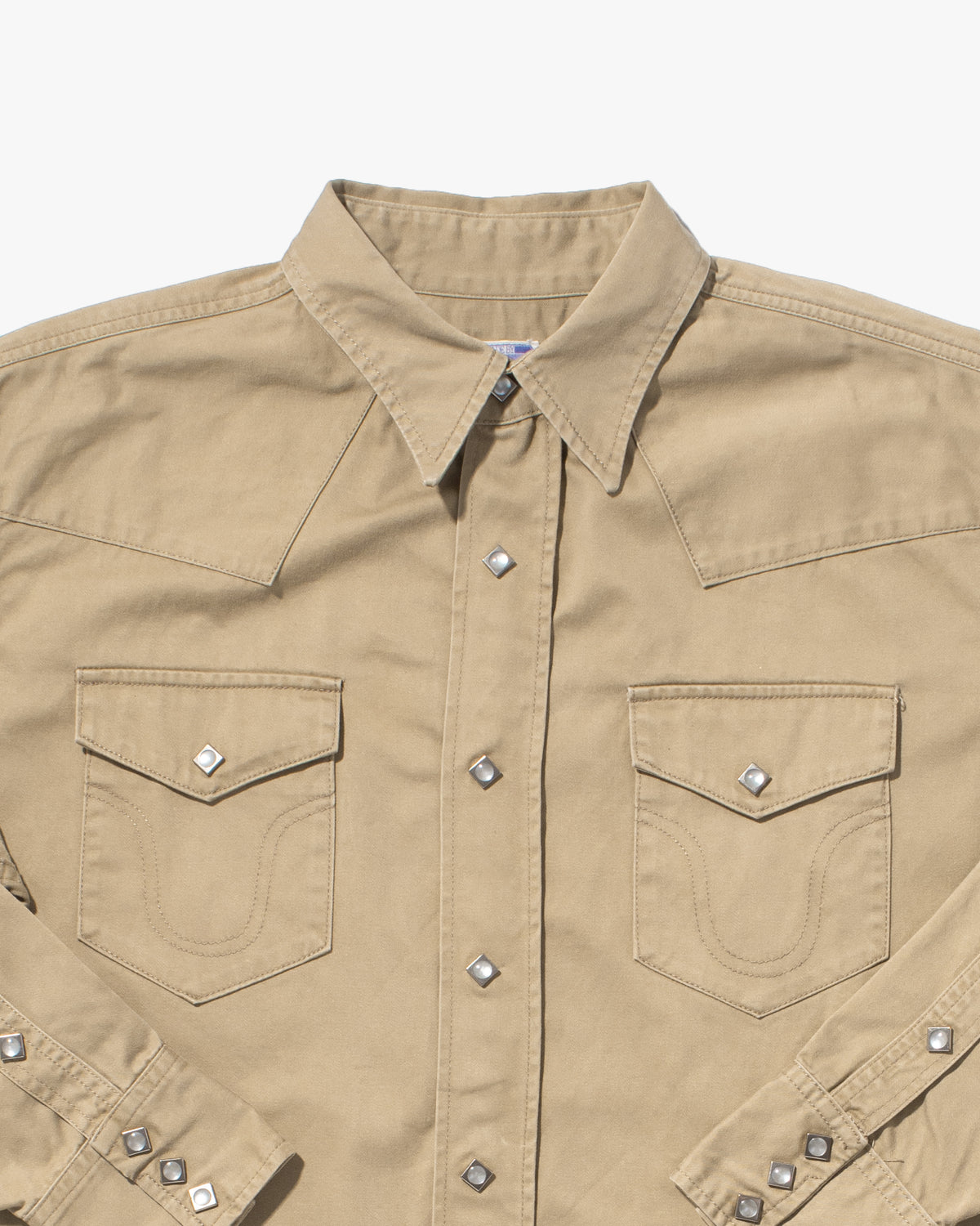 Japanese Repro, Stormy Blue, Western Tan Canvas Long Sleeve Shirt - L