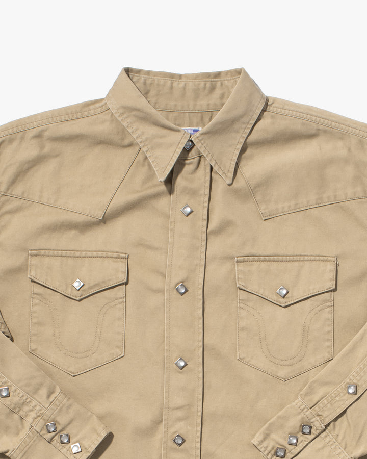 Japanese Repro, Stormy Blue, Western Tan Canvas Long Sleeve Shirt - L