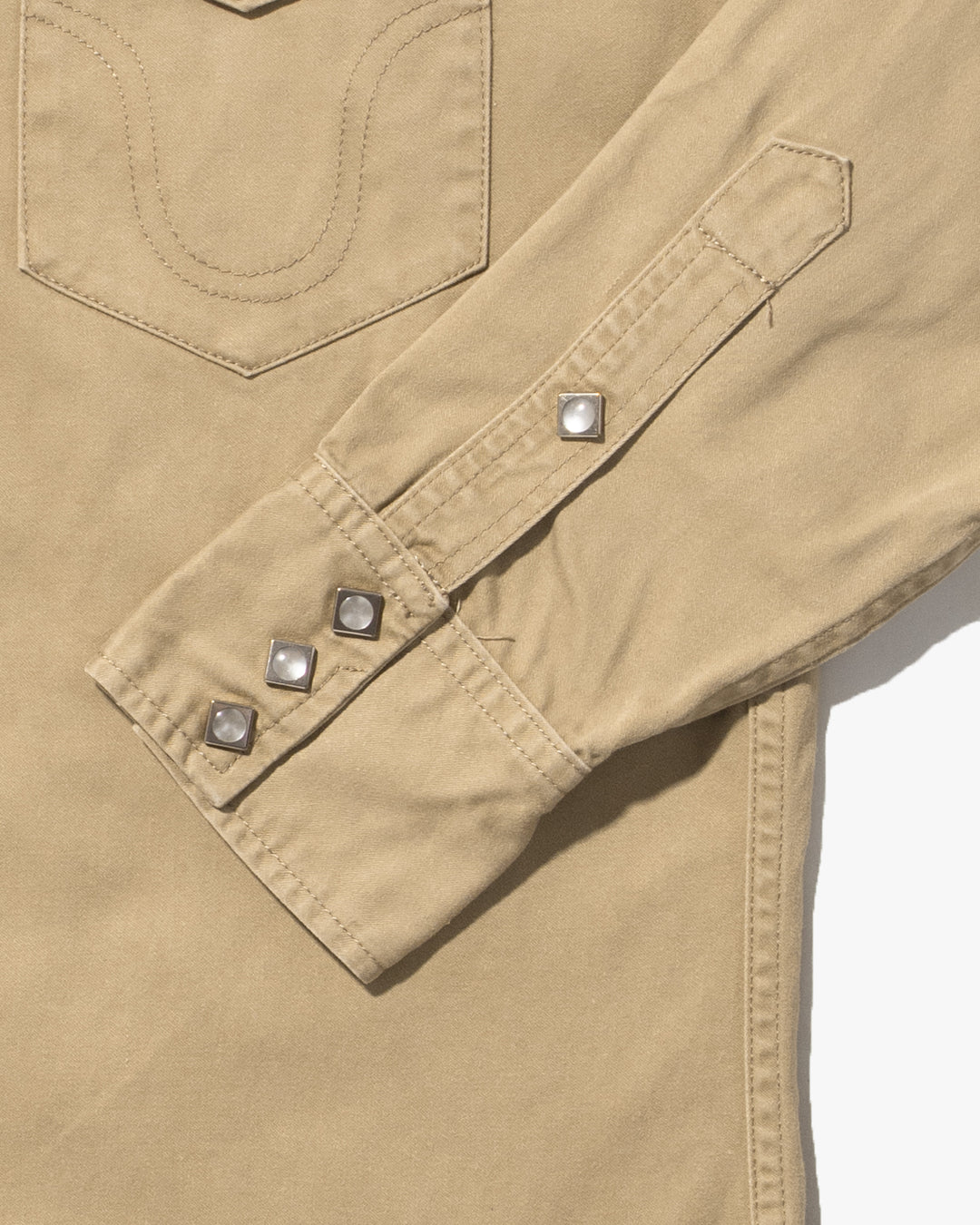 Japanese Repro, Stormy Blue, Western Tan Canvas Long Sleeve Shirt - L