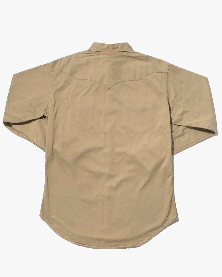 Japanese Repro, Stormy Blue, Western Tan Canvas Long Sleeve Shirt - L