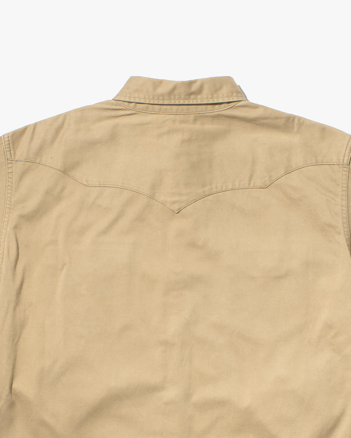 Japanese Repro, Stormy Blue, Western Tan Canvas Long Sleeve Shirt - L