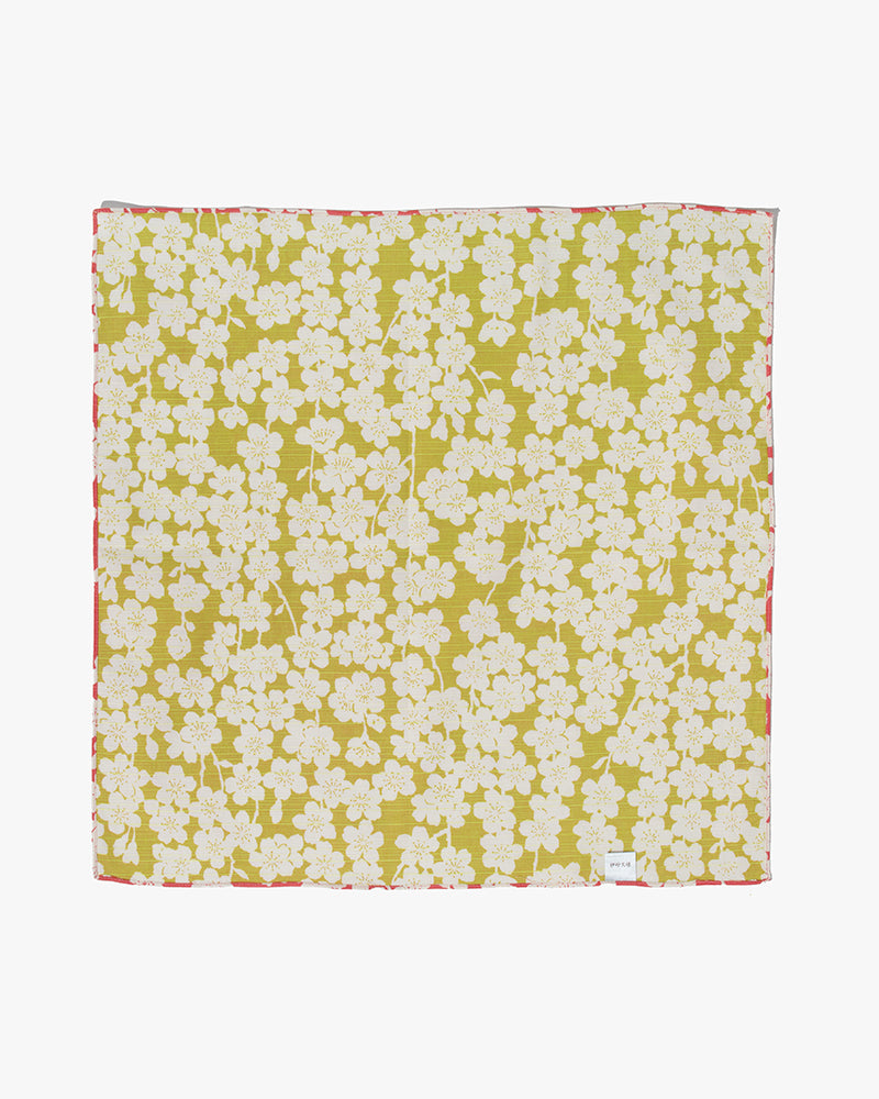 Modern Furoshiki, Musubi, Pink and Green Sakura, 19 x 19