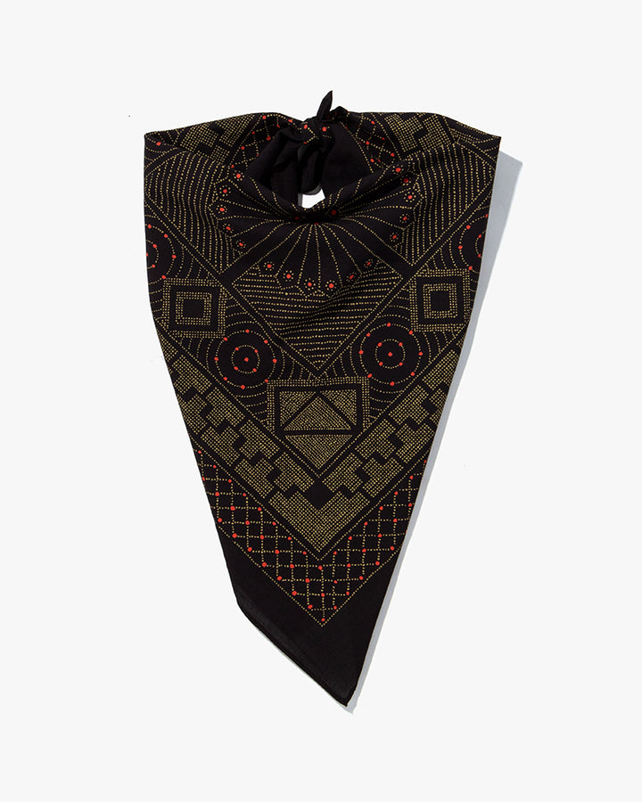 Kiriko Original Screen Printed, Custom-Dyed Bandana, Katazome - Black