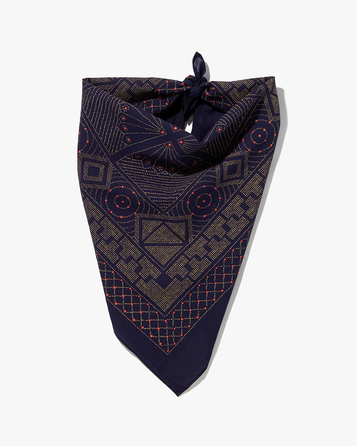 Kiriko Original Screen Printed, Custom-Dyed Bandana, Katazome - Navy