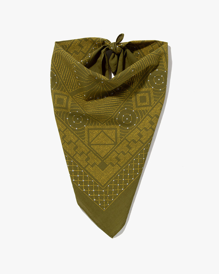 Kiriko Original Screen Printed, Custom-Dyed Bandana, Katazome - Green