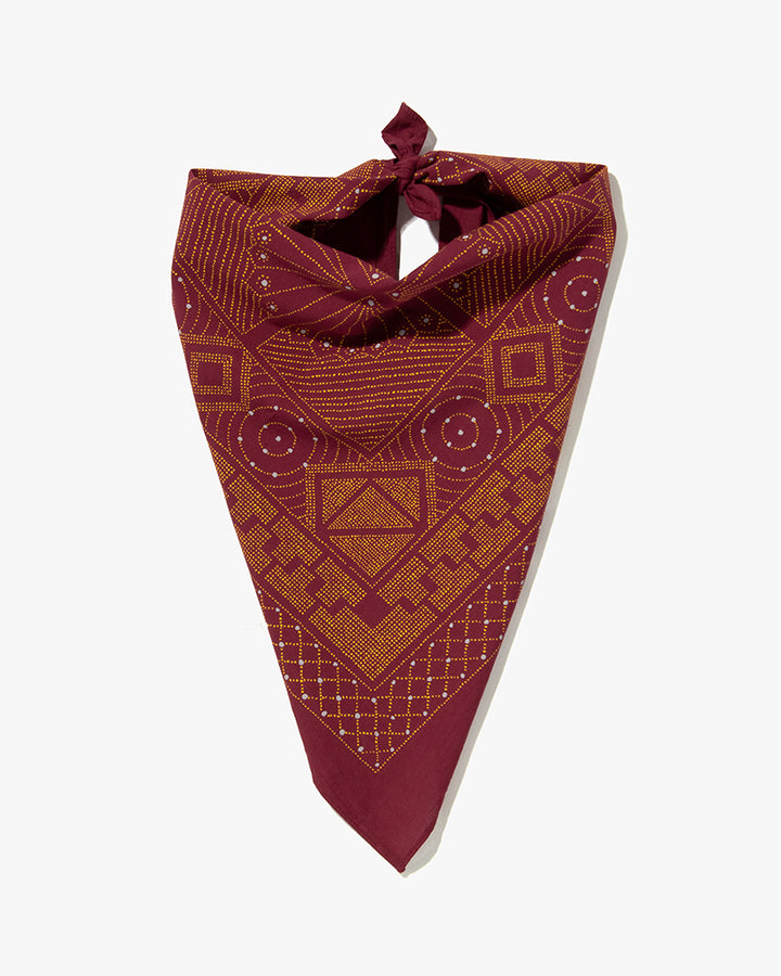 Kiriko Original Screen Printed, Custom-Dyed Bandana, Katazome - Red