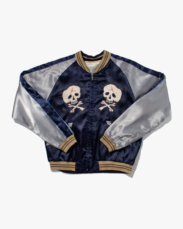 Japanese Repro Reversible Souvenir Jacket, Toyo Enterprises, Dark Blue with White Skull - S