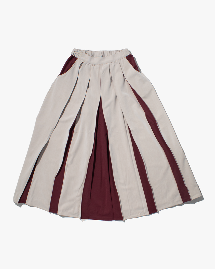 Wa-Modern Pleated Skirt, White and Maroon