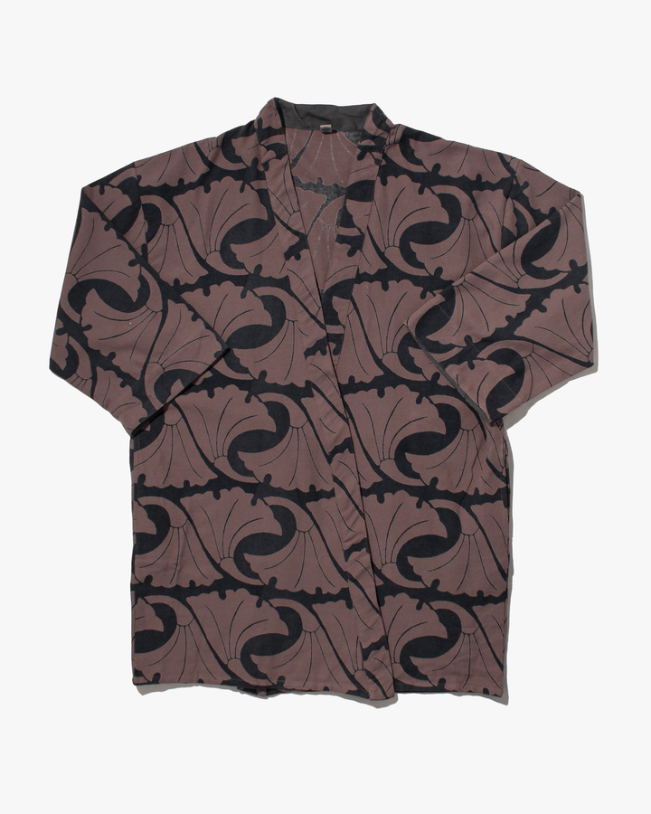 Wa-Modern Haori Robe, Sou Rai, Black with Mauve Ginkgo Leaves