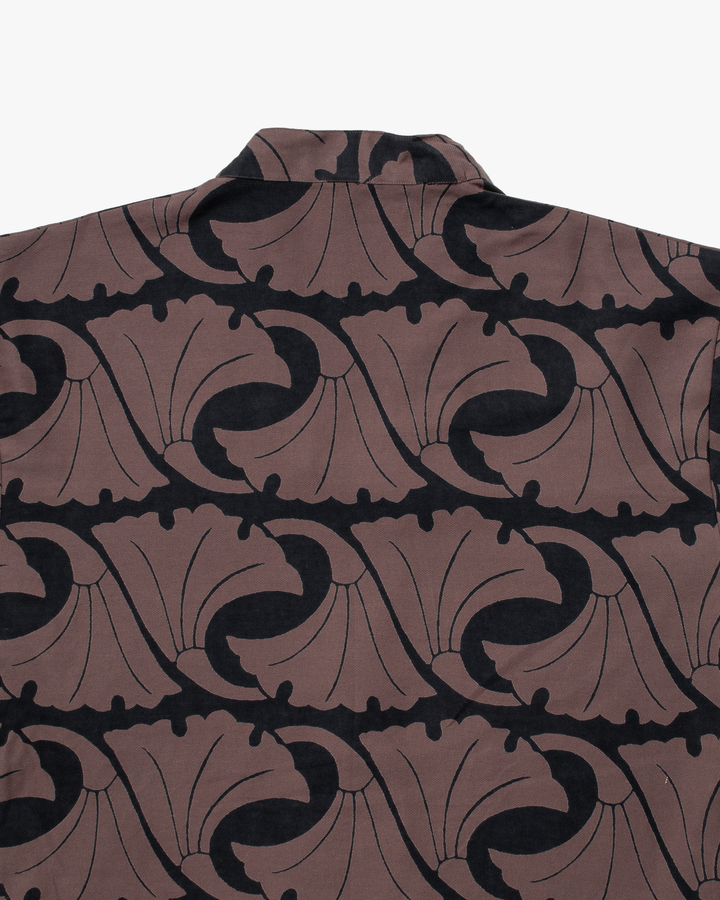 Wa-Modern Haori Robe, Sou Rai, Black with Mauve Ginkgo Leaves