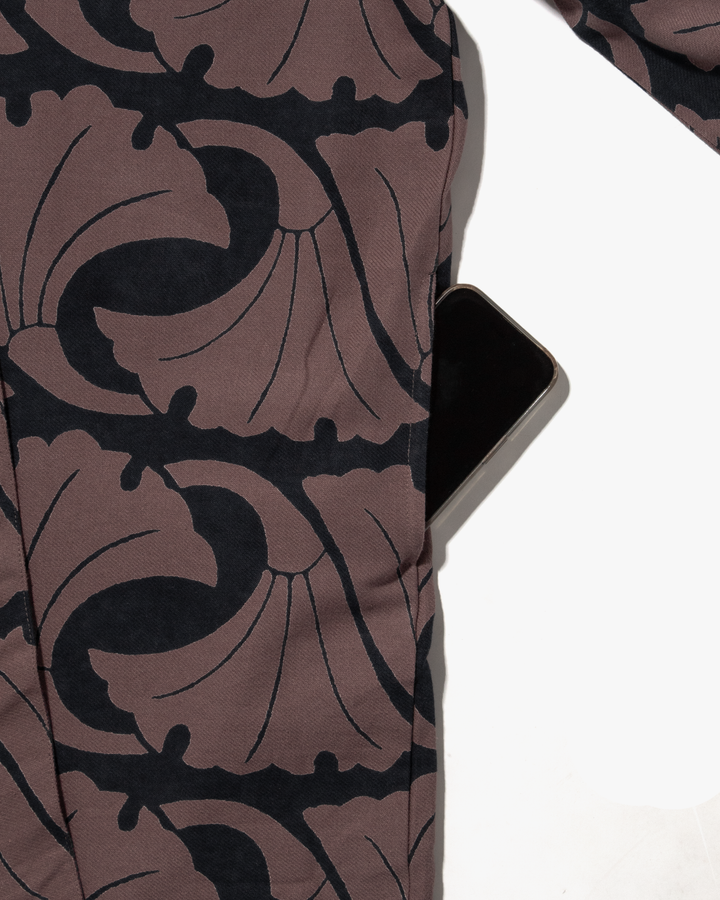 Wa-Modern Haori Robe, Sou Rai, Black with Mauve Ginkgo Leaves