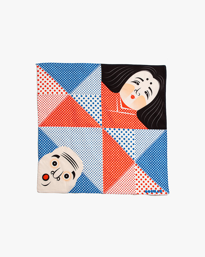 Modern Furoshiki, Musubi, Cochae, Okame &amp; Hyottoko, 19 x 19