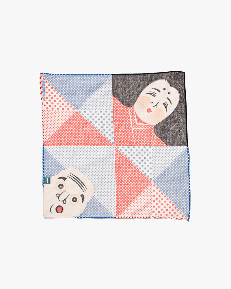 Modern Furoshiki, Musubi, Cochae, Okame & Hyottoko, 19 x 19