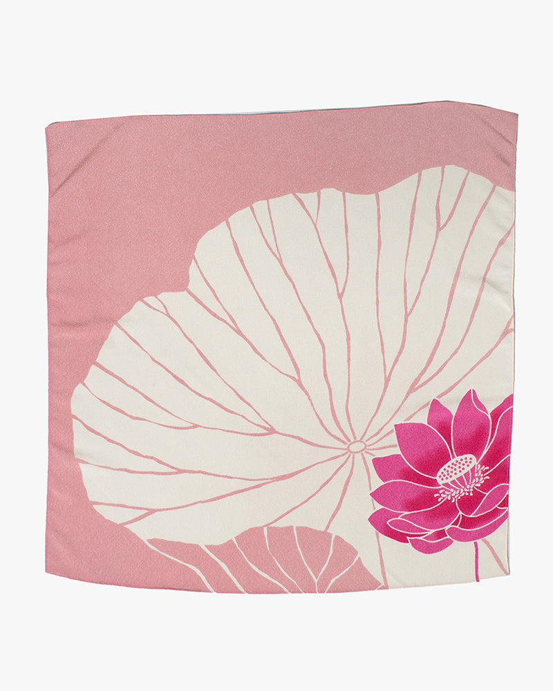 Modern Furoshiki, Musubi, Koetsu Chirimen Yuzen Dying, Pink Lotus, 28 x 28