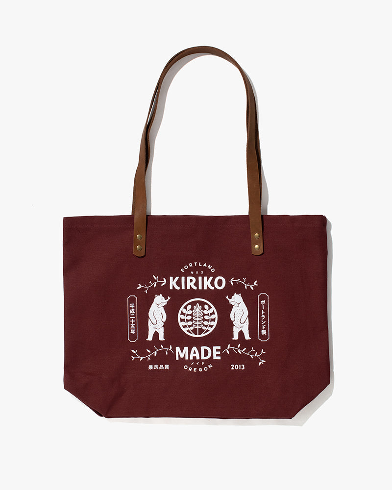Kiriko Original Large Tote Bag, Canvas, Maroon Bear