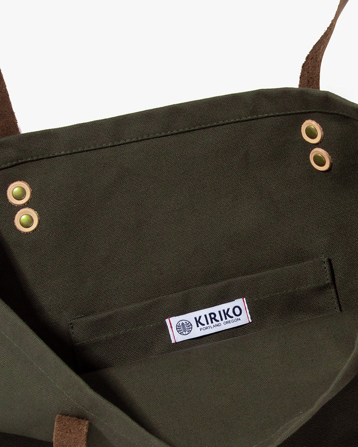 Kiriko Original Large Tote Bag, Canvas, Olive Logo