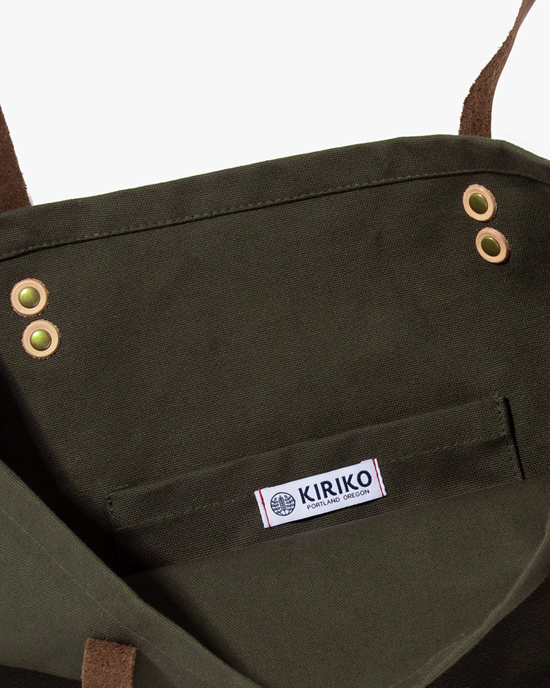 Kiriko Original Large Tote Bag, Canvas, Olive Logo